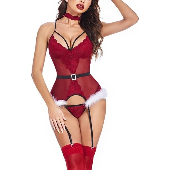 🥵🥵hot Christmas Queen Lingerie Sexy Santa Set Babydoll Chemise Sleepwear NWT - Picture 1 of 8
